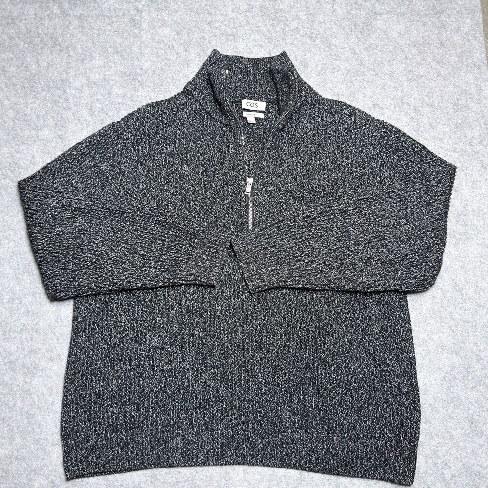 COS 1/4 Quarter Zip Sweater Men’s XL Black White Melange Wool Chunky Knit Relax